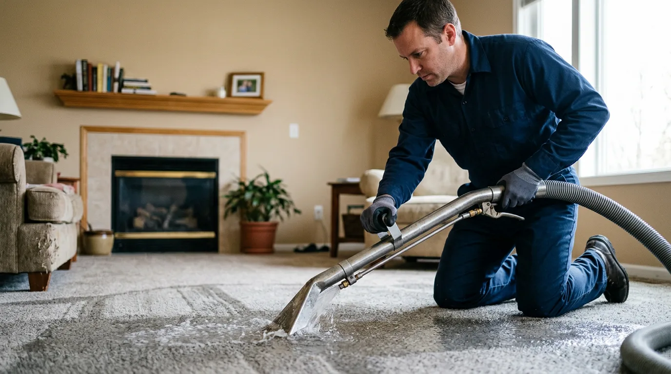 Water damage restoration technician working near East Rochester, NY